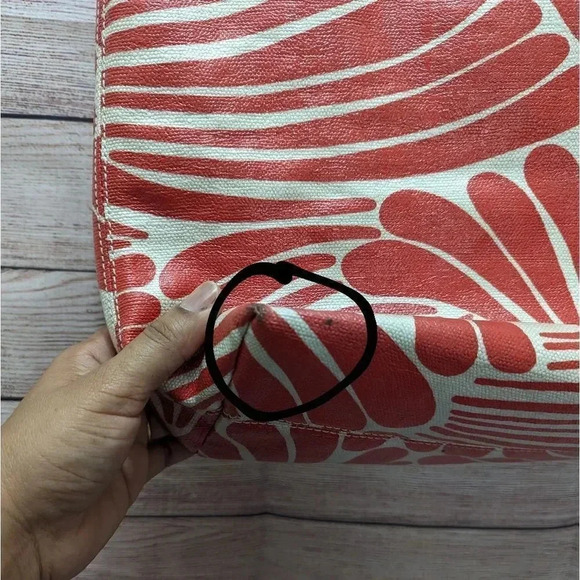 Kate Spade New York Large Canvas Tote Bag No Zipper Tropical Print Cream Red - Picture 7 of 10